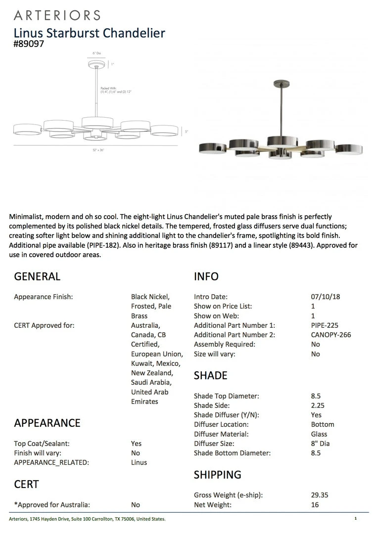 Arteriors Home Linus Starburst Chandelier Pale Brass 7 Arteriors Home Linus Starburst Chandelier Pale Brass