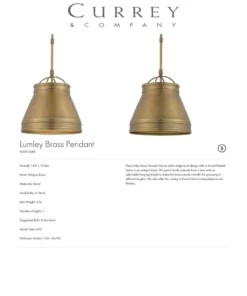 Currey And Company New Arrivals Lumley Brass Pendant