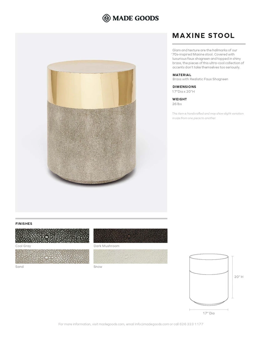 Made Goods New Arrivals Maxine Stool Brass And Mushroom Faux Shagreen 4 Made Goods New Arrivals Maxine Stool Brass And Mushroom Faux Shagreen