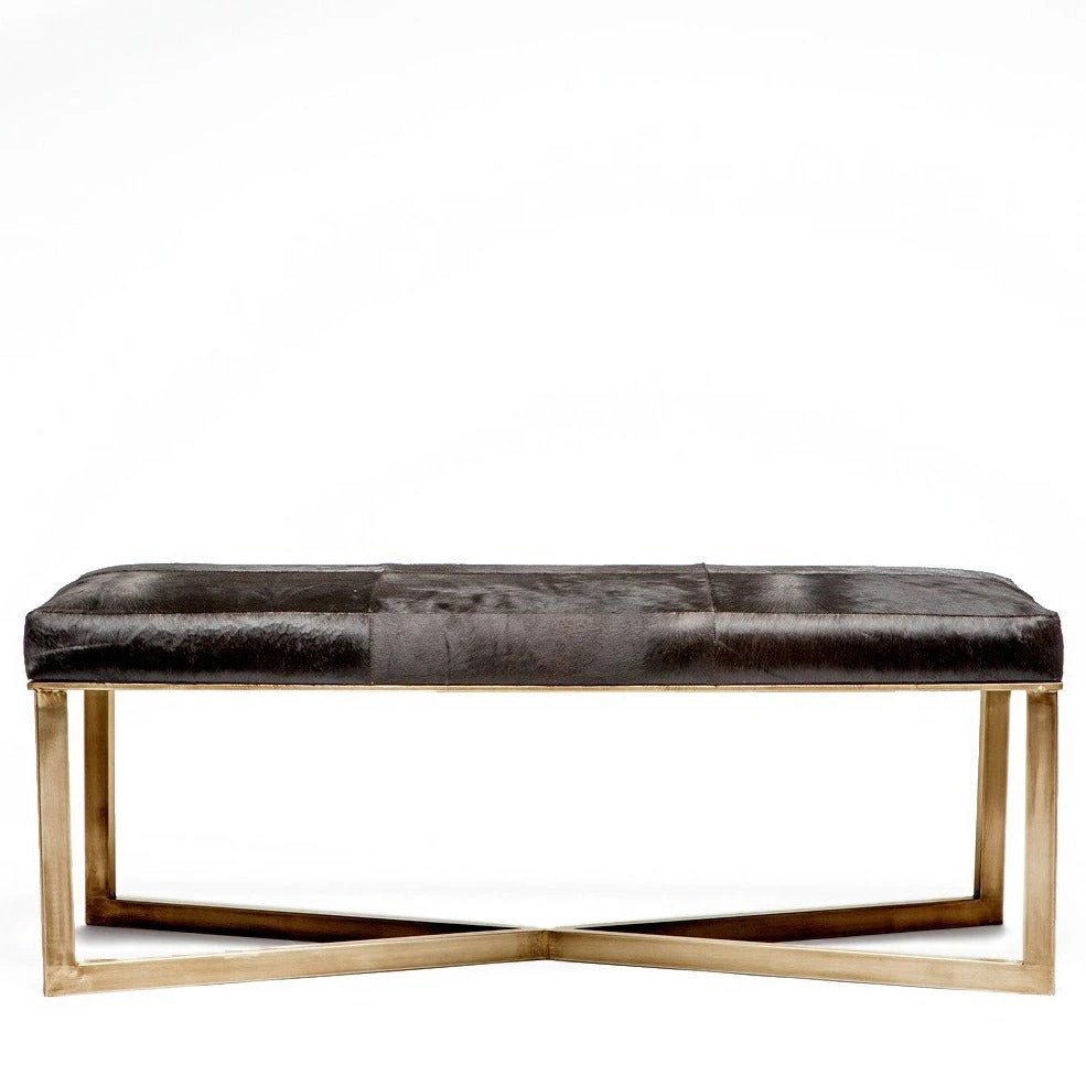 Made Goods Roger Double Bench Dark Brown Hide With Antique Brass Base 3 Made Goods Roger Double Bench Dark Brown Hide With Antique Brass Base