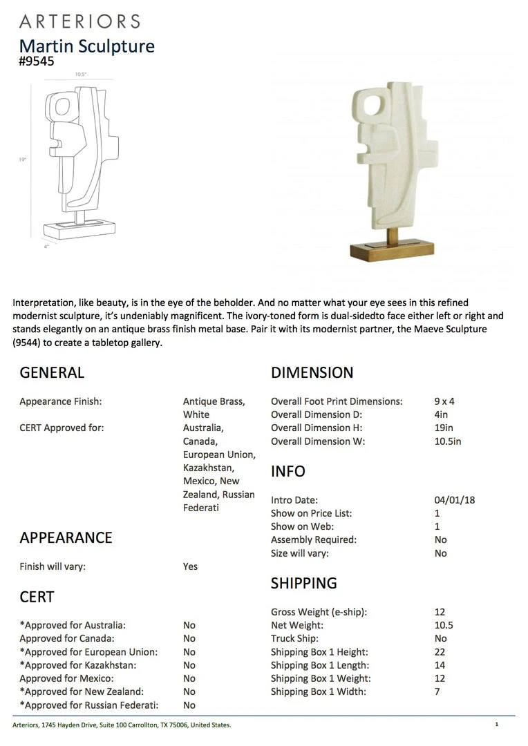 Arteriors Home New Arrivals Martin Sculpture 7 Arteriors Home New Arrivals Martin Sculpture