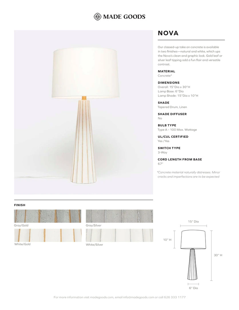 Made Goods Nova Table Lamp White Cement And Gold Leaf 7 Made Goods Nova Table Lamp White Cement And Gold Leaf