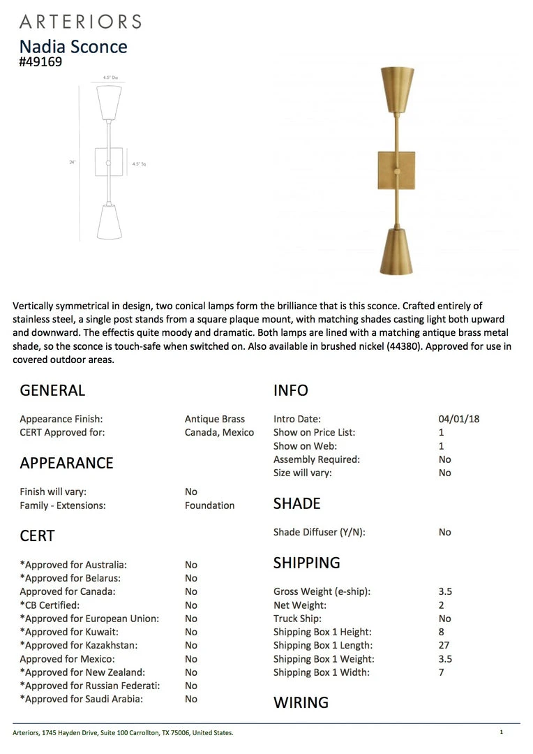 Arteriors Home Nadia Sconce Antique Brass 6 Arteriors Home Nadia Sconce Antique Brass