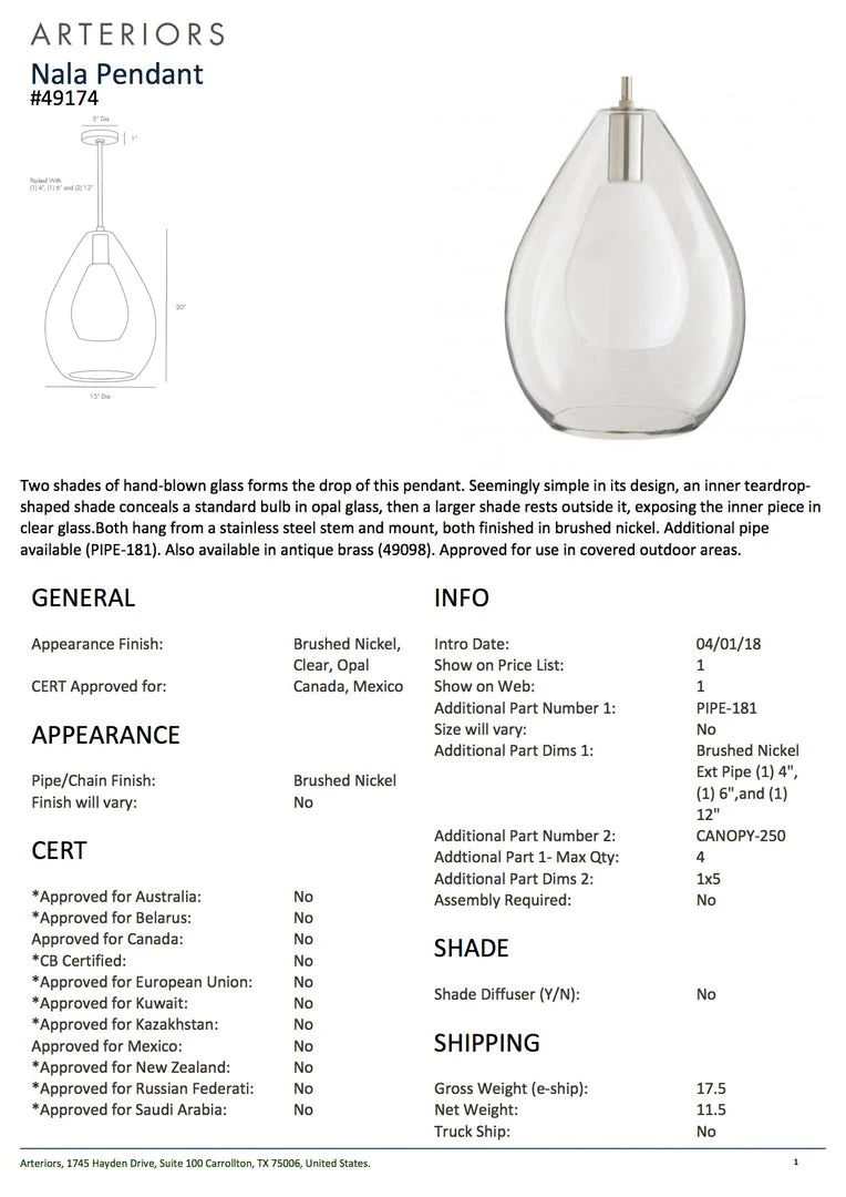 Arteriors Home Nala Pendant Brushed Nickel New Arrivals 7 Arteriors Home Nala Pendant Brushed Nickel New Arrivals