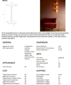 Arteriors Home Otelia Accent Table Vintage Brass