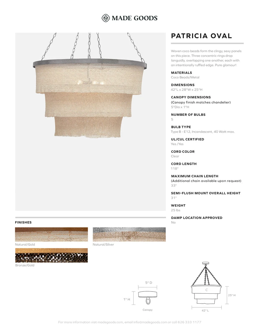 Made Goods Patricia Chandelier Oval Natural Coco Beads And Gold Metal 7 Made Goods Patricia Chandelier Oval Natural Coco Beads And Gold Metal