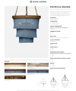Made Goods Patricia Chandelier Small Dusty Blue Coco Beads And Silver Metal New Arrivals