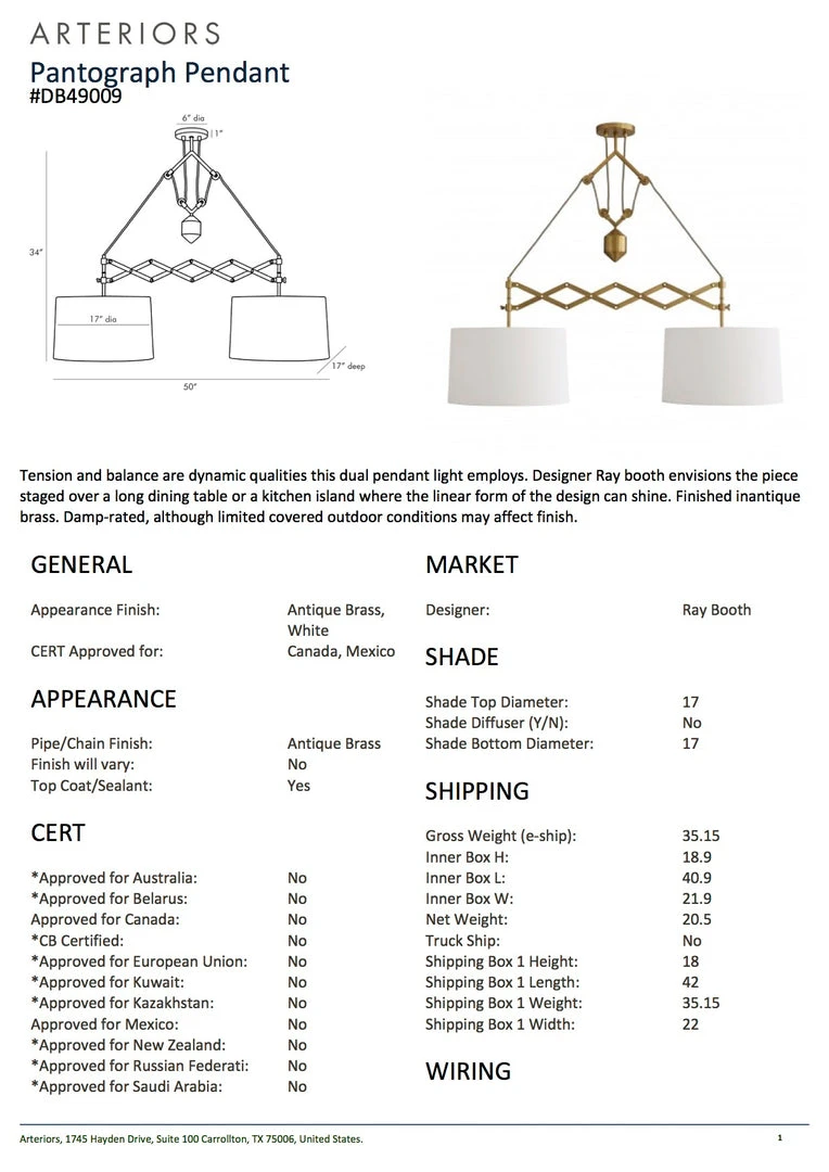 Arteriors Home Pantograph Pendant Antique Brass 7 Arteriors Home Pantograph Pendant Antique Brass