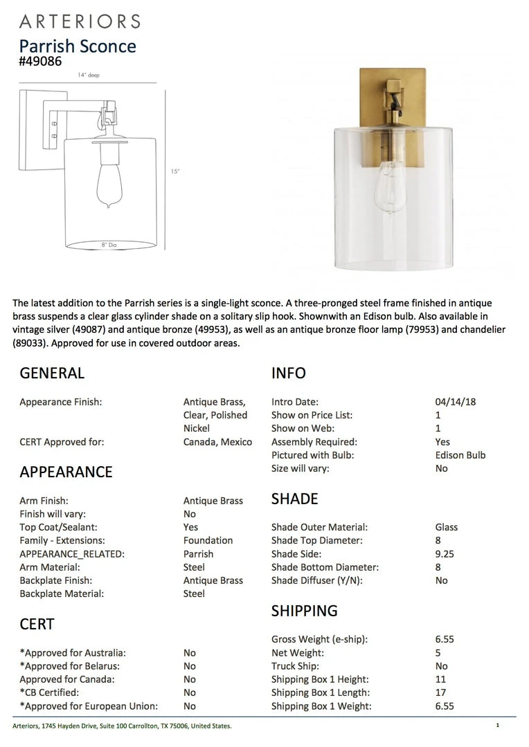 Arteriors Home Parrish Sconce Antique Brass New Arrivals 6 Arteriors Home Parrish Sconce Antique Brass New Arrivals