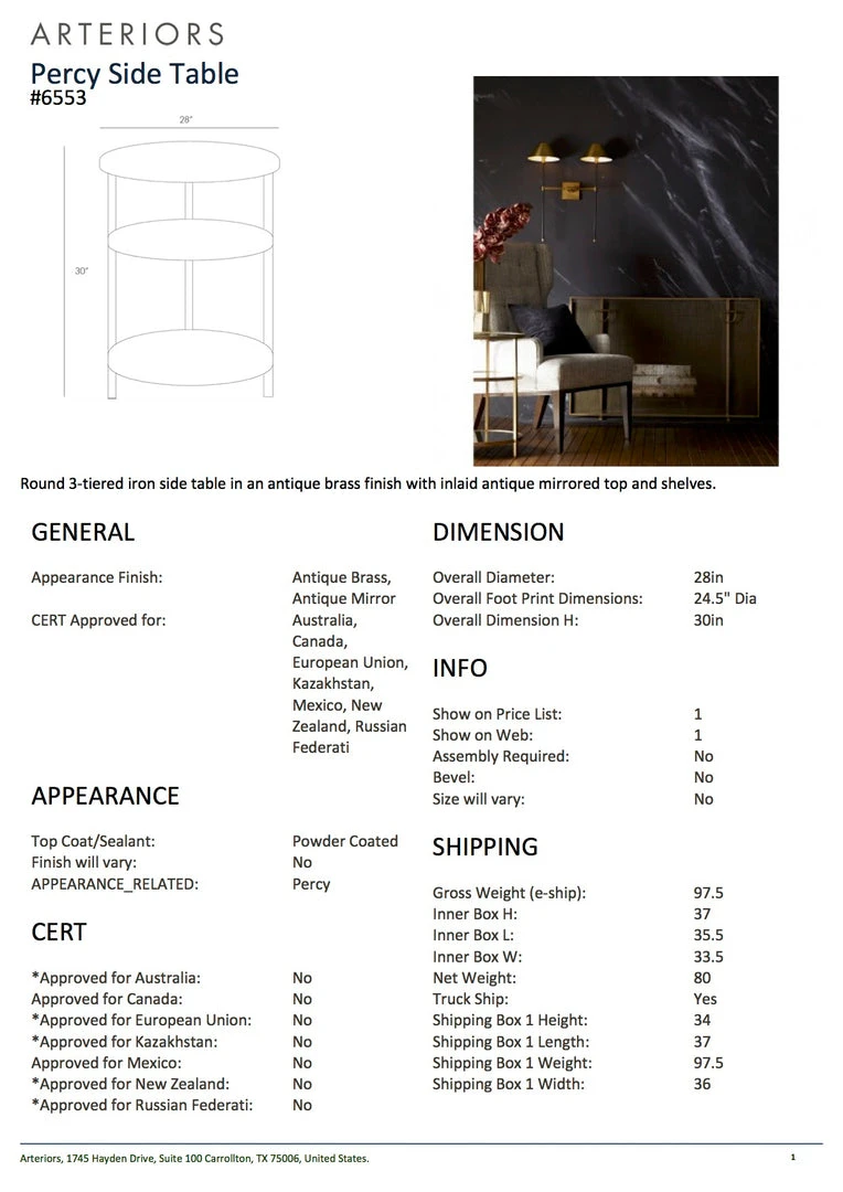 Arteriors Home New Arrivals Percy Side Table Antique Brass 7 Arteriors Home New Arrivals Percy Side Table Antique Brass