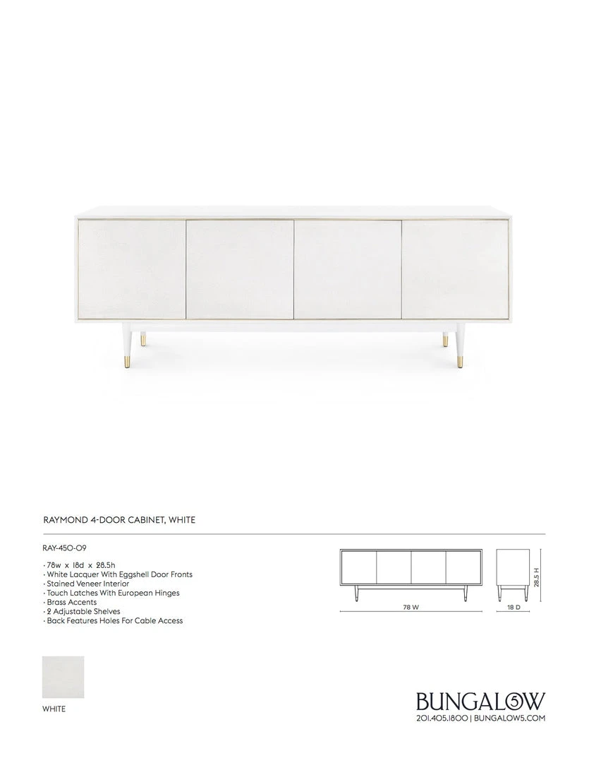 Bungalow 5 New Arrivals Raymond 4 Door Cabinet White 6 Bungalow 5 New Arrivals Raymond 4 Door Cabinet White