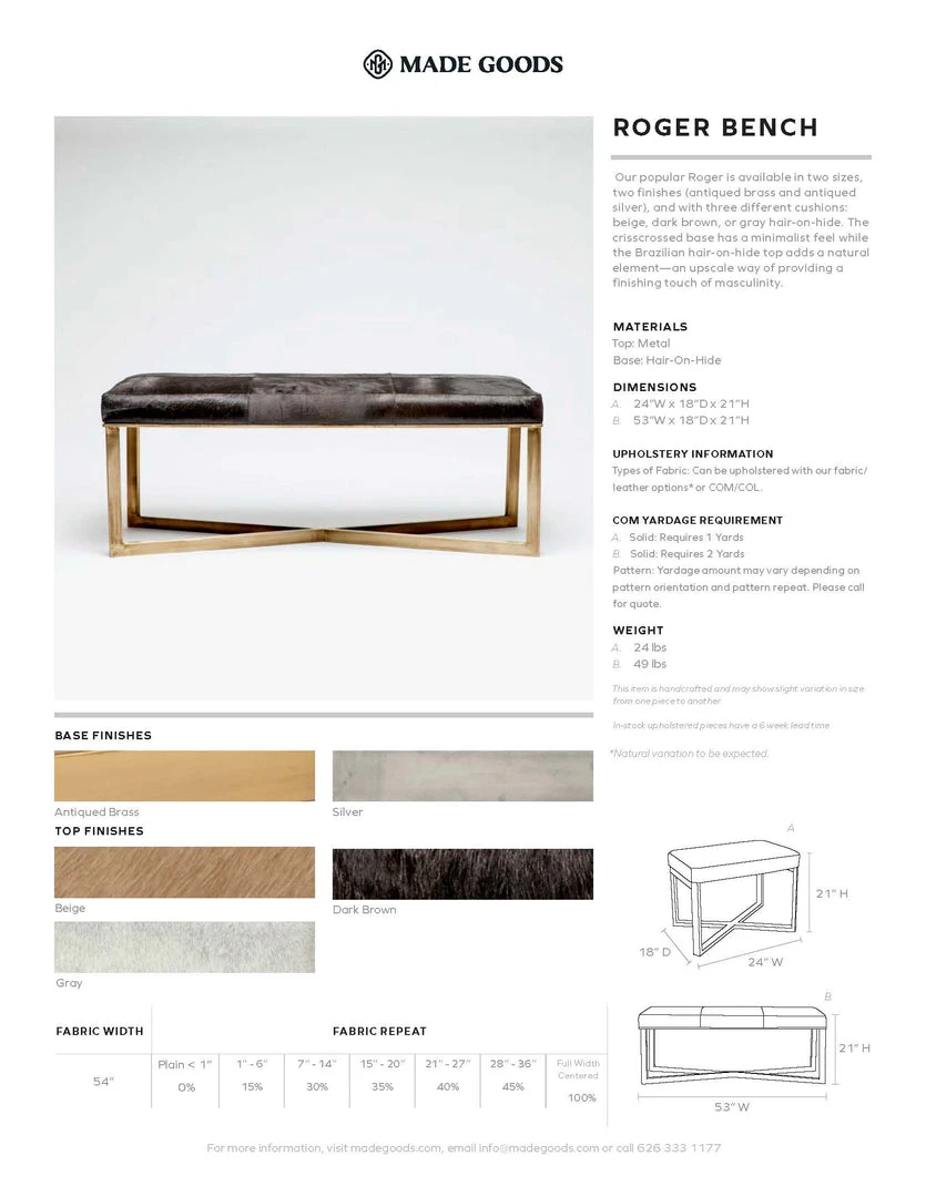 Made Goods New Arrivals Roger Single Bench Gray Hide With Silver Metal Base 4 Made Goods New Arrivals Roger Single Bench Gray Hide With Silver Metal Base