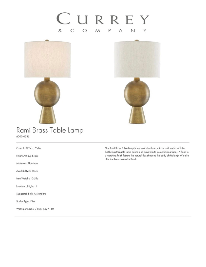 Currey And Company Rami Brass Table Lamp 6 Currey And Company Rami Brass Table Lamp