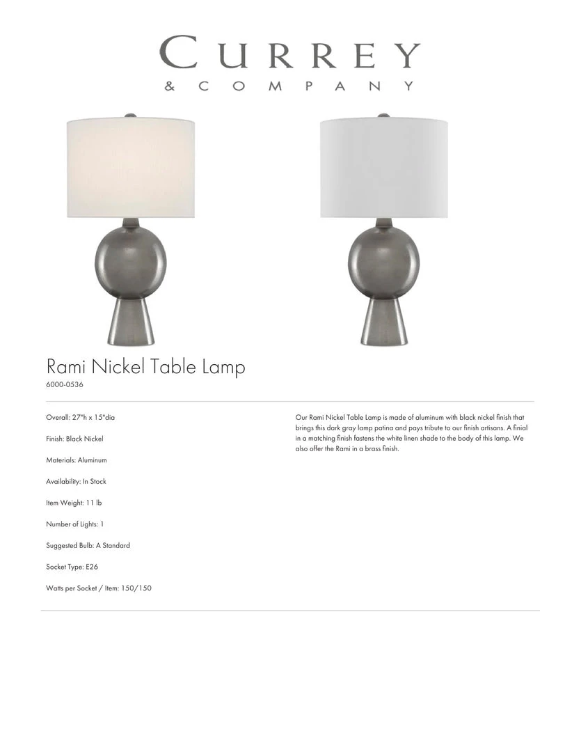 Currey And Company New Arrivals Rami Nickel Table Lamp 5 Currey And Company New Arrivals Rami Nickel Table Lamp