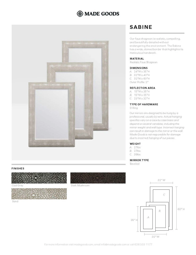 Made Goods Sabine Rectangular Mirror Cool Grey Faux Shagreen 5 Made Goods Sabine Rectangular Mirror Cool Grey Faux Shagreen