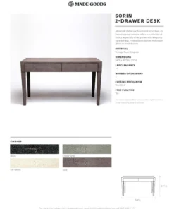 Made Goods New Arrivals Sorin 2 Drawer Desk Pristine Faux Shagreen