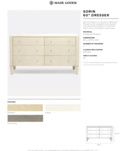 Made Goods New Arrivals Sorin 60" Dresser Off White Faux Shagreen 7 Made Goods New Arrivals Sorin 60