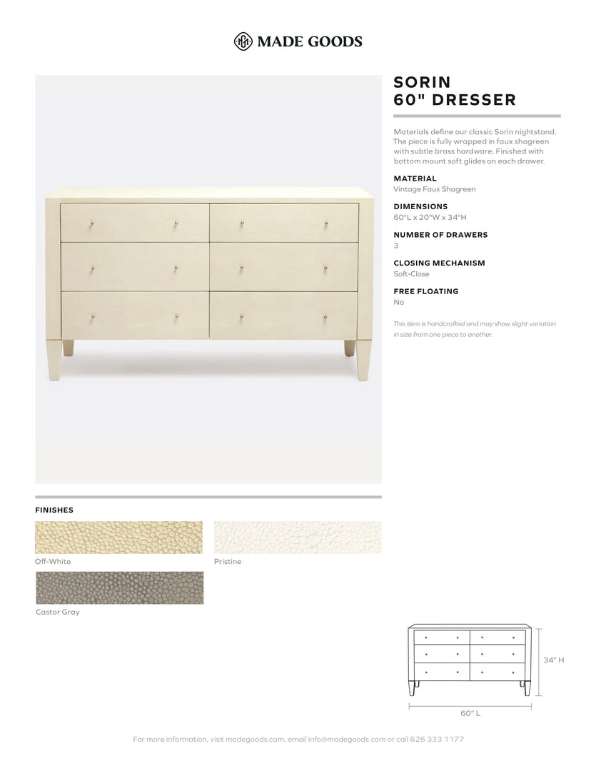 Made Goods New Arrivals Sorin 60" Dresser Off White Faux Shagreen 5 Made Goods New Arrivals Sorin 60" Dresser Off White Faux Shagreen