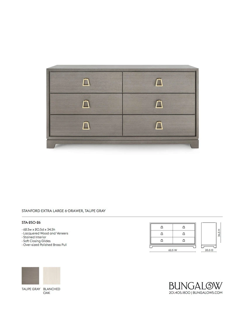Bungalow 5 Stanford Extra Large 6 Drawer Chest Taupe Gray New Arrivals 11 Bungalow 5 Stanford Extra Large 6 Drawer Chest Taupe Gray New Arrivals