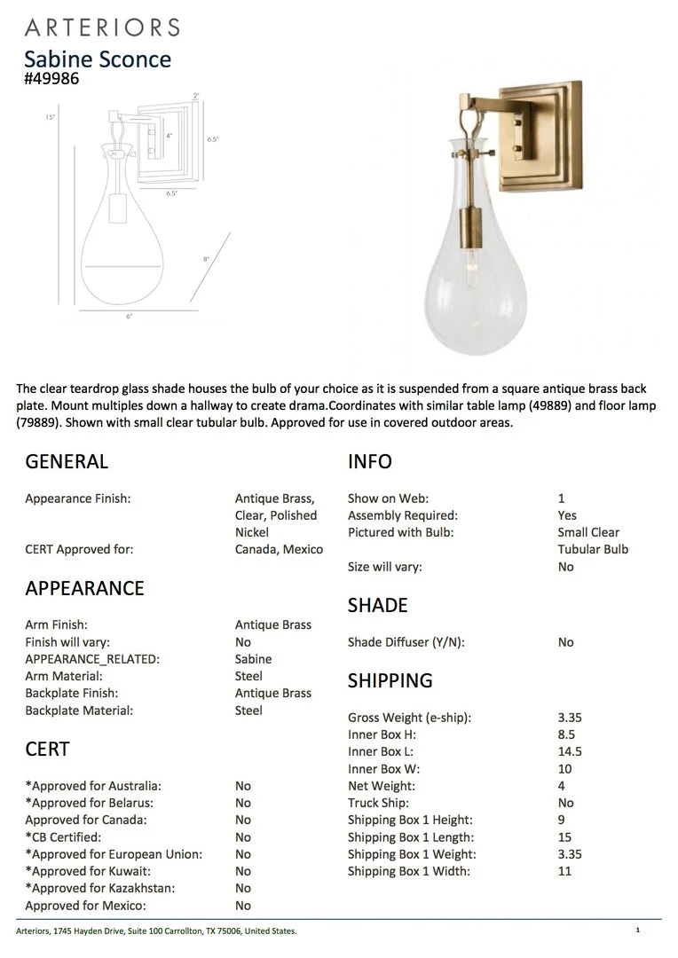 Arteriors Home Sabine Wall Sconce Brass New Arrivals 6 Arteriors Home Sabine Wall Sconce Brass New Arrivals