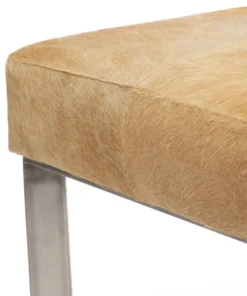 Made Goods New Arrivals Roger Single Bench Beige Hide With Silver Metal Base