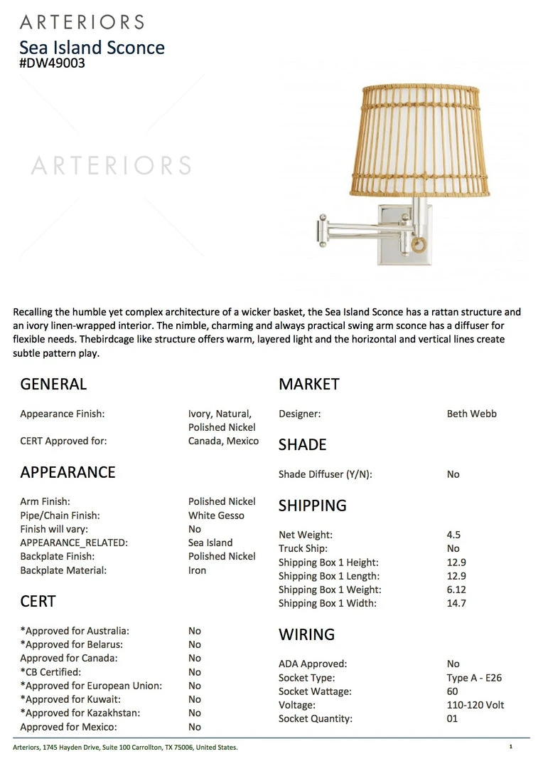 Arteriors Home Sea Island Sconce 6 Arteriors Home Sea Island Sconce