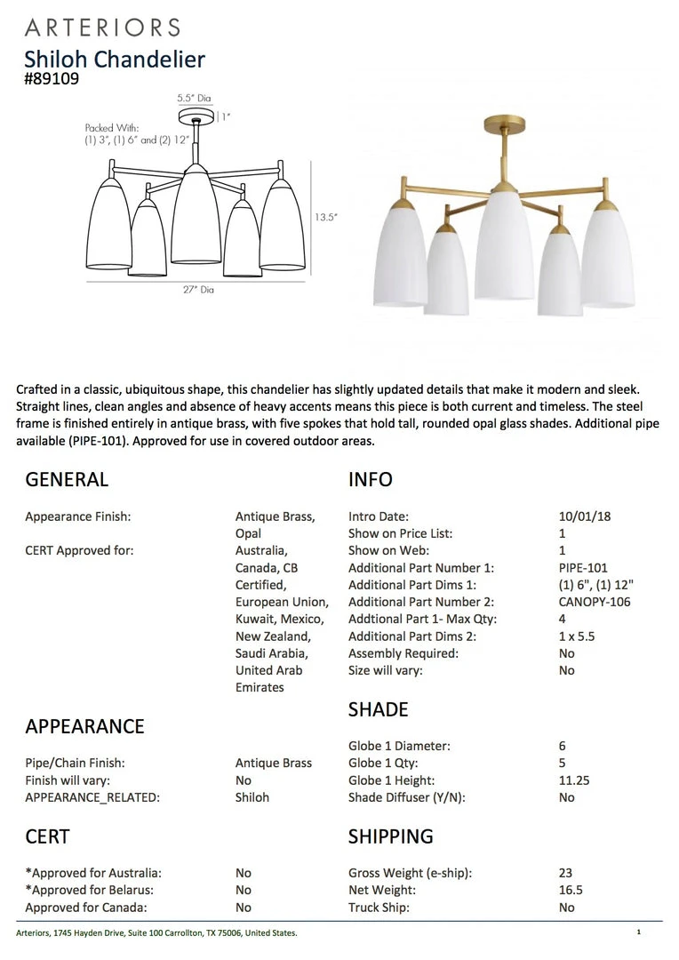 Arteriors Home Shiloh Chandelier 7 Arteriors Home Shiloh Chandelier