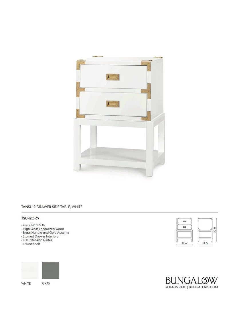 Bungalow 5 Tansu Two Drawer Side Table White 5 Bungalow 5 Tansu Two Drawer Side Table White
