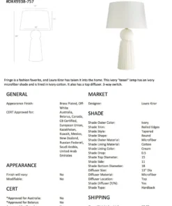 Arteriors Home Tassel Table Lamp Ivory New Arrivals