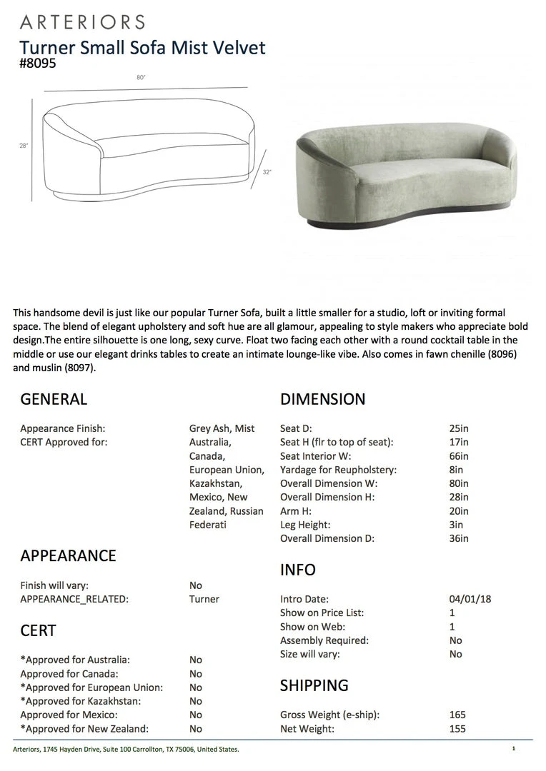 Arteriors Home Turner Small Sofa Mist Velvet New Arrivals 7 Arteriors Home Turner Small Sofa Mist Velvet New Arrivals