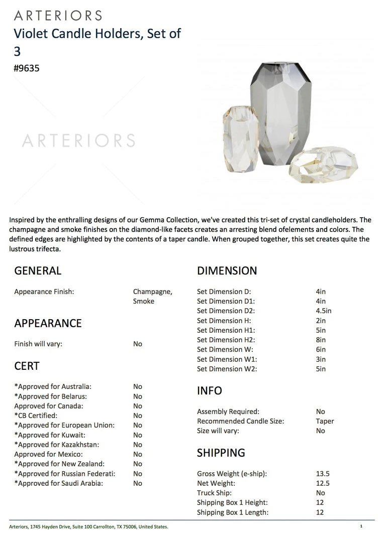 Arteriors Home Violet Candle Holders Set Of Three New Arrivals 7 Arteriors Home Violet Candle Holders Set Of Three New Arrivals