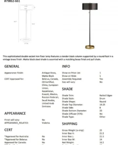 Arteriors Home Violetta Floor Lamp Matte Black