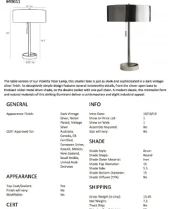 Arteriors Home Violetta Lamp Dark Vintage Silver New Arrivals