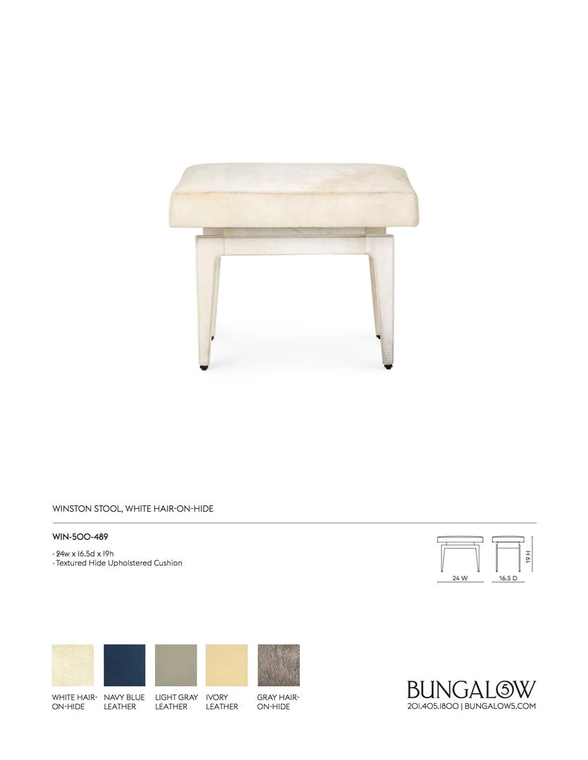 Bungalow 5 New Arrivals Winston Stool White Hide 10 Bungalow 5 New Arrivals Winston Stool White Hide