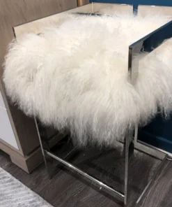 Worlds Away New Arrivals Emmett Counter Stool Nickel And White Mongolian Fur