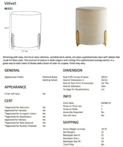 Arteriors Home Warby Ottoman Sterling Velvet