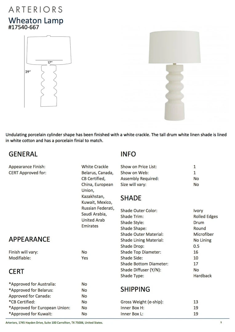 Arteriors Home Wheaton Table Lamp White Crackle New Arrivals 7 Arteriors Home Wheaton Table Lamp White Crackle New Arrivals