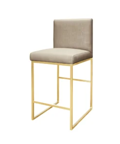Worlds Away New Arrivals Kingston Beige Counter Stool Brass