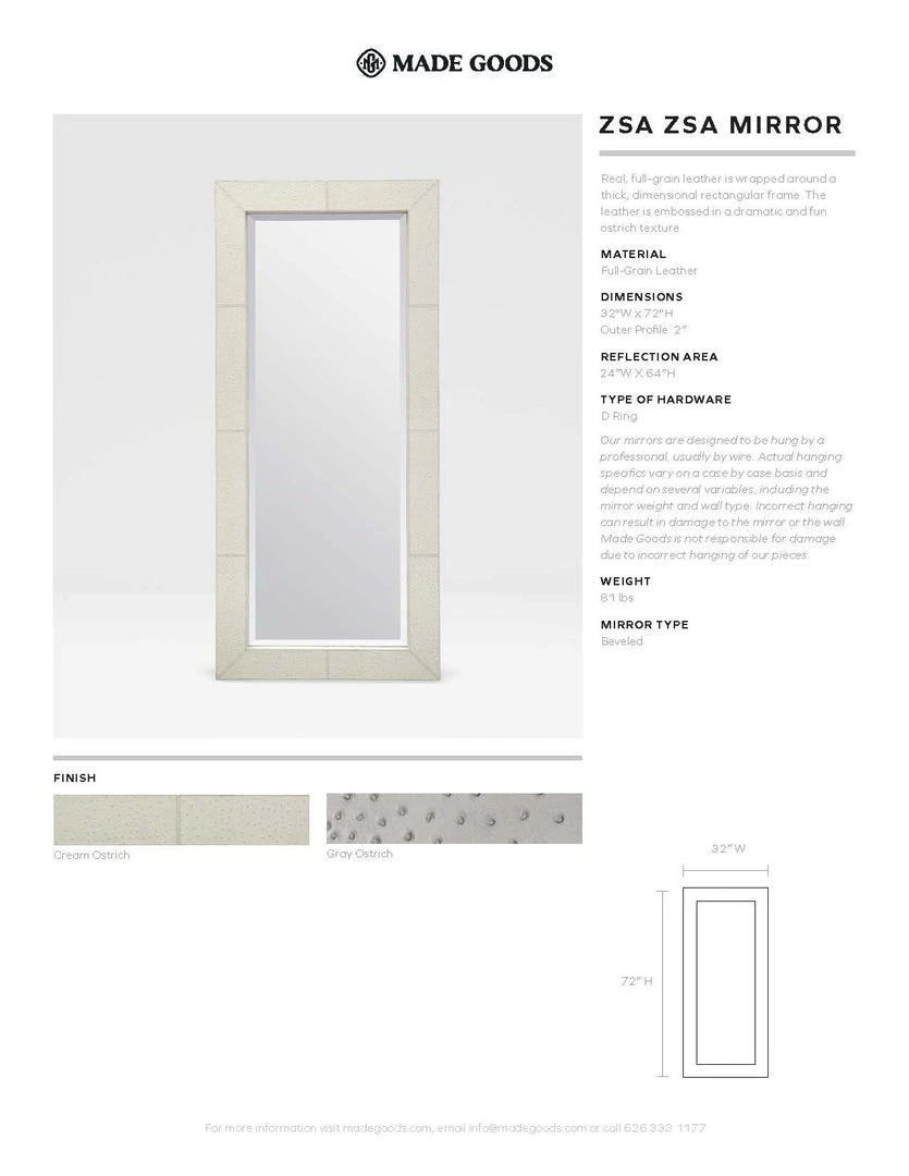 Made Goods Zsa Zsa Mirror Cream Ostrich Full Grain Leather New Arrivals 4 Made Goods Zsa Zsa Mirror Cream Ostrich Full Grain Leather New Arrivals