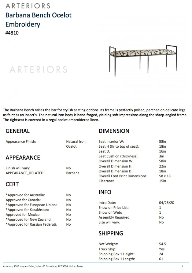 Arteriors Home Barbana Bench Ocelot Embroidery New Arrivals 11 Arteriors Home Barbana Bench Ocelot Embroidery New Arrivals