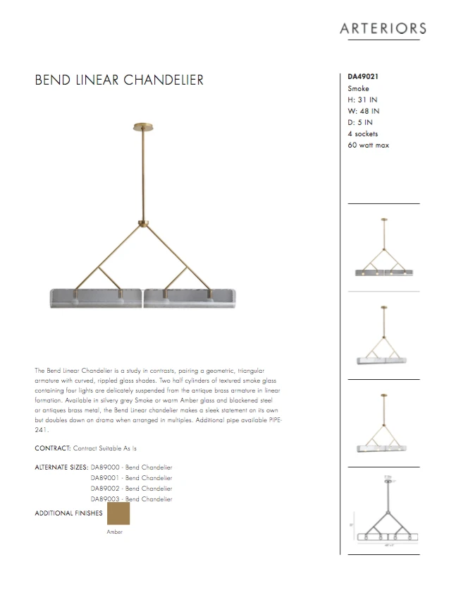 Arteriors Home Bend Linear Pendant Smoke Brass 15 Arteriors Home Bend Linear Pendant Smoke Brass