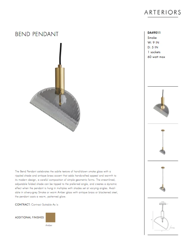 Arteriors Home New Arrivals Bend Pendant Smoke Brass 16 Arteriors Home New Arrivals Bend Pendant Smoke Brass