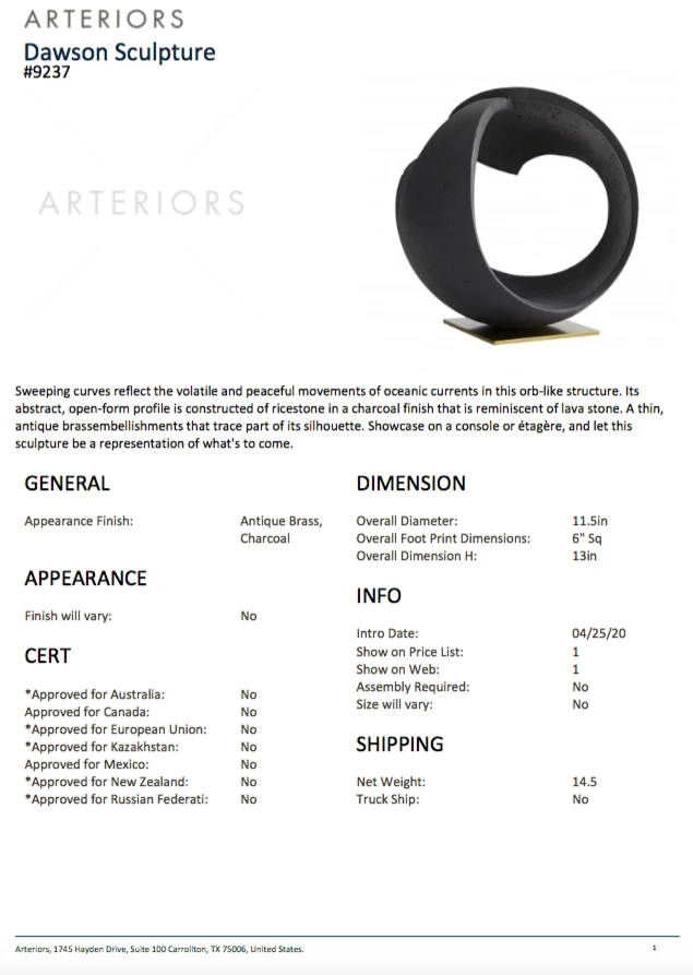Arteriors Home Dawson Sculpture New Arrivals 12 Arteriors Home Dawson Sculpture New Arrivals