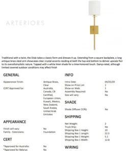 Arteriors Home Dixie Sconce Antique Brass