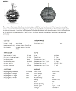 Arteriors Home Gwen Pendant Dark Gray 23 Arteriors Home Gwen Pendant Dark Gray