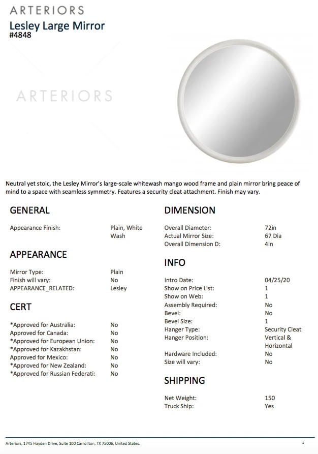 Arteriors Home New Arrivals Lesley Large Mirror White Wash 11 Arteriors Home New Arrivals Lesley Large Mirror White Wash