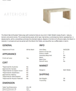 Arteriors Home Marsh Bench Cocktail Table