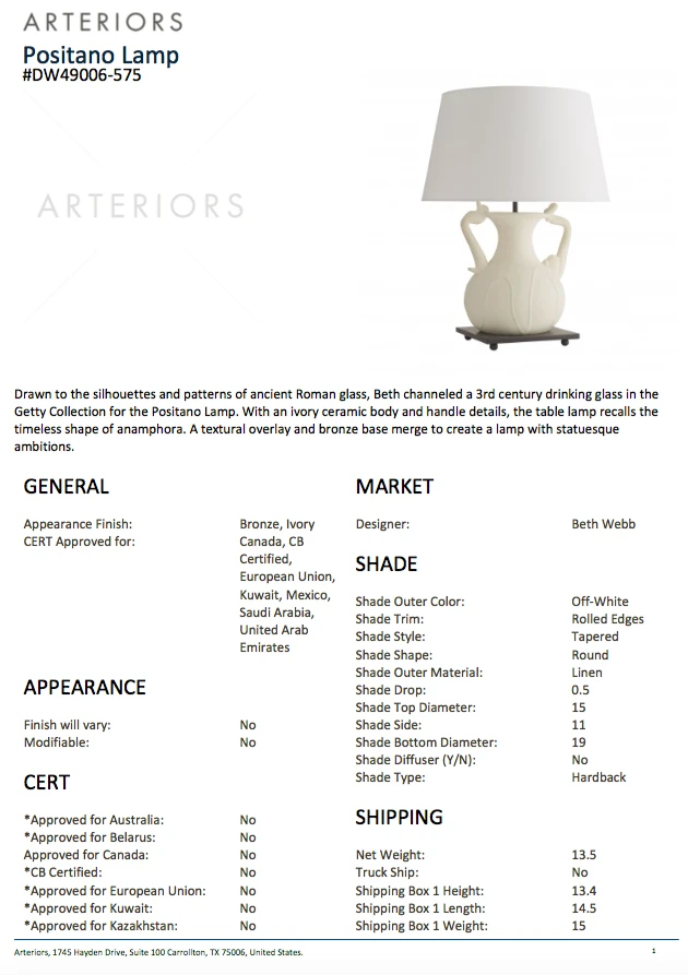 Arteriors Home Positano Lamp 7 Arteriors Home Positano Lamp