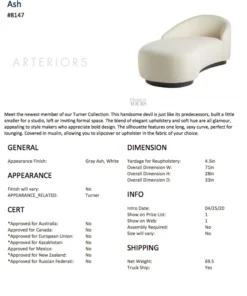 Arteriors Home Turner Chaise Muslin Grey Ash