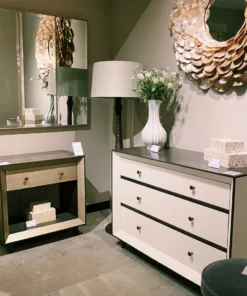 Made Goods Blaine Double Nightstand Champagne Faux Canvas New Arrivals